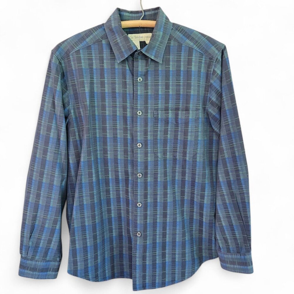 The Territory Ahead Mens Plaid Button-Up Shirt Blue/Green Long Sleeve S